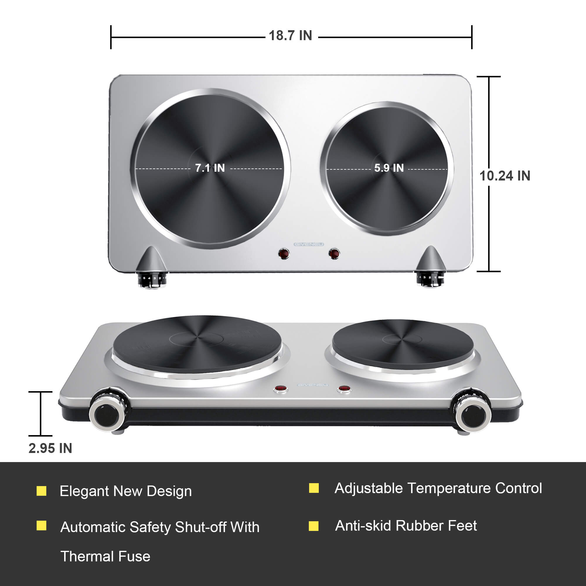 Double Electric Burner Cooktop with Adjustable Temperature